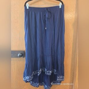 Time and Tru Dark Blue Maxi Skirt with Embroidery